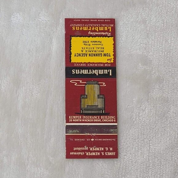 Vintage Matchbook Cover Lumbermens Kemper Insurance Building Chicago IL Illinois - Picture 3 of 4